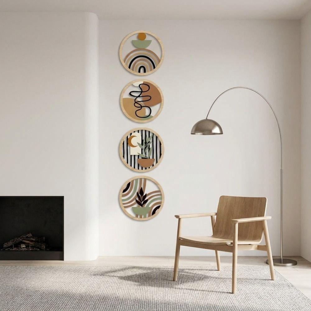 4pcs Round Shape Hanging Signs for Home 2D Wave Wall Hanging Decor Wall Decoration Baby Room