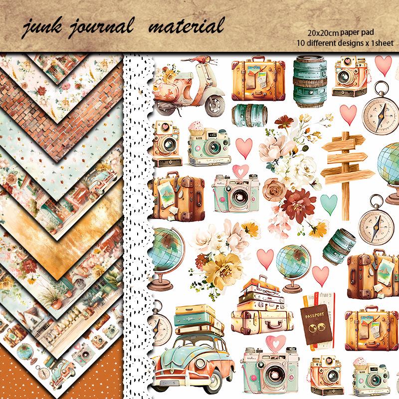 Retro Warm Color Junk Journal Background Paper - 10 Sheets