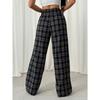 Women's Plaid Trousers, Casual Straight-Leg Pants, Wide-Leg Pants, Student-Friendly, Comfortable