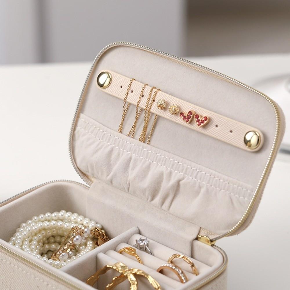 Flower Embroidered Jewelry Storage Box Portable Mini Earrings Necklace Ring Jewelry Box Zipper Flower Jewelry Display Case Gift