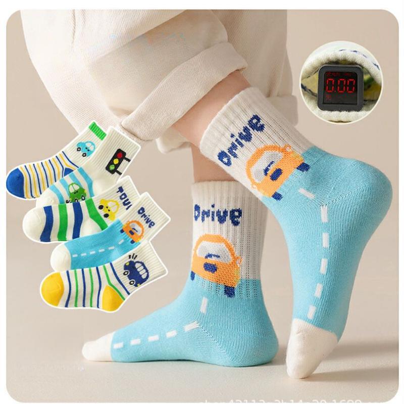 Children's Socks Boys Girls Autumn Winter Cartoon Car Mid-Calf Socking Baby Striped Toddler Cotton Sock