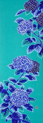 Anbo Färbung Handtuch Hortensie mit echtem gefärbtem Baumwolle Hergestellt in 35cm x 100cm "Blau-Grün Blau-Weiß Malerei" 100% Tokuoka, Japan,