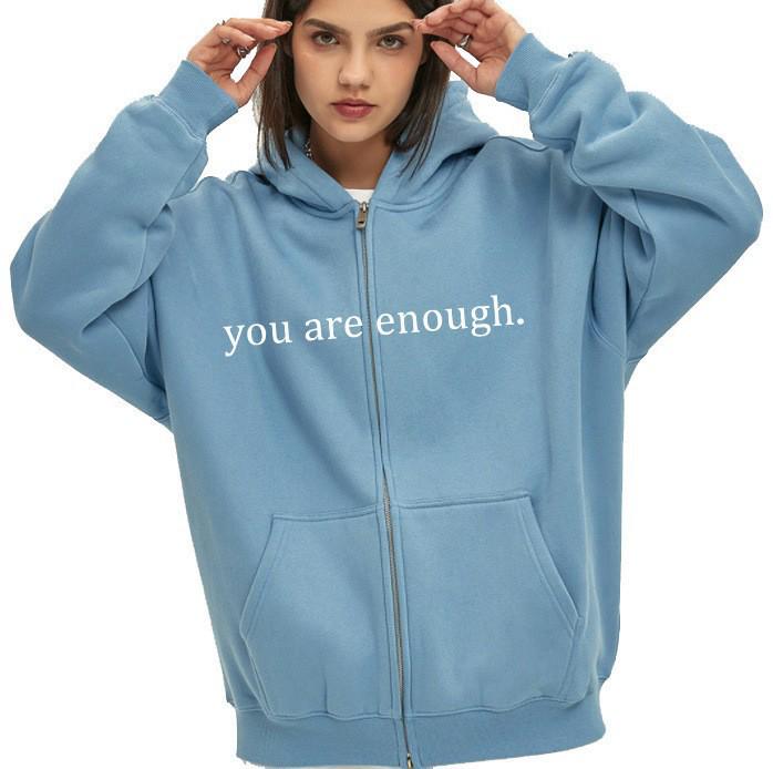 Women's Cute Oversized Zip-Up Hoodie with Drawstring - Autumn Jacket for Teen Girls