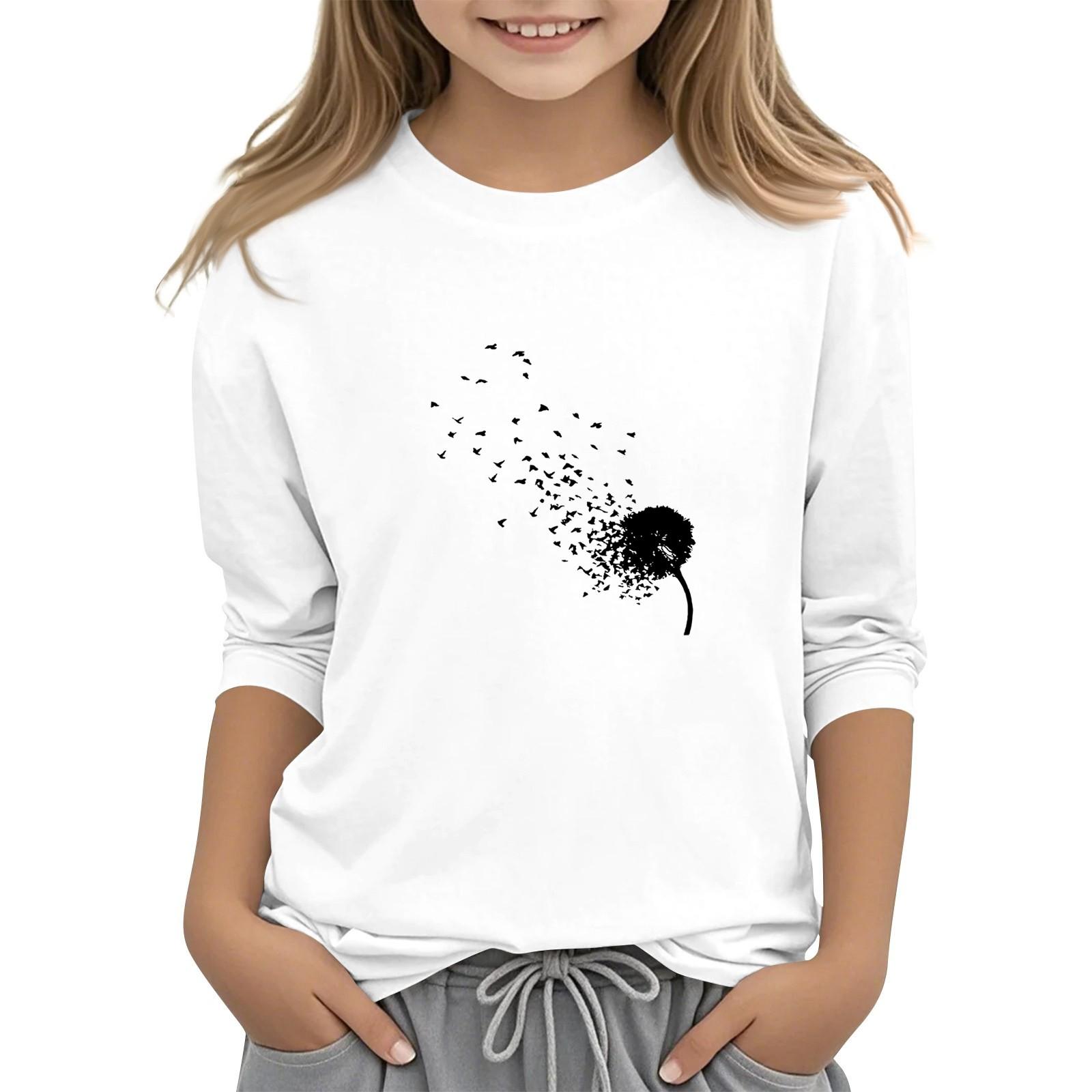 

Детский топ с рукавом 3/4, круглым вырезом, повседневный, с принтом 160 белый