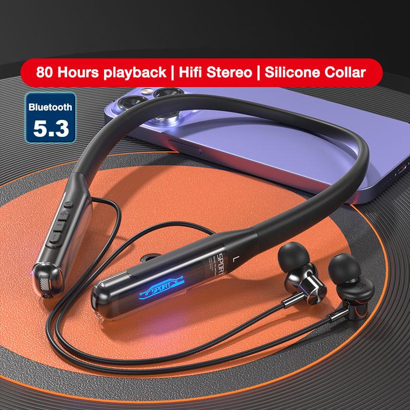 

EARDECO 80 Hours Endurance Bluetooth Headphone with Microphone Wireless Headphones Bass Stereo Neckband Earphones Bluetooth 5.3 чорний