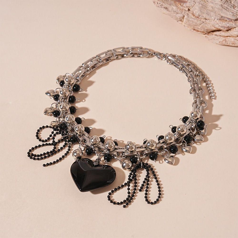 Luxury Tassel Necklace Multi Layered Hyperbole Vintage Chokers Peach Heart Pendant Necklace  Woman