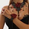 2pcs Gothic Lace Choker Necklace Finger Rings Bracelet Halloween Costume Accessories Jewelry for Women Girls Gift