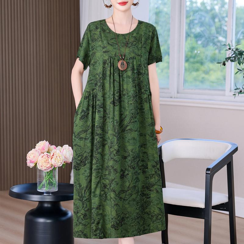 Elegant Long Dress for Women Vintage Clothes Plus Size Casual Short Sleeve Summer Loose Dress