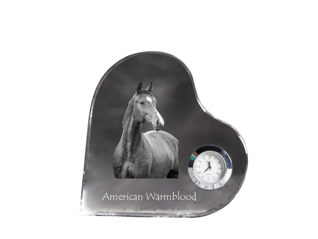 American Warmblood – Crystal clock with a picture of a horse, heart-shaped shelf clock | Art-Dog
