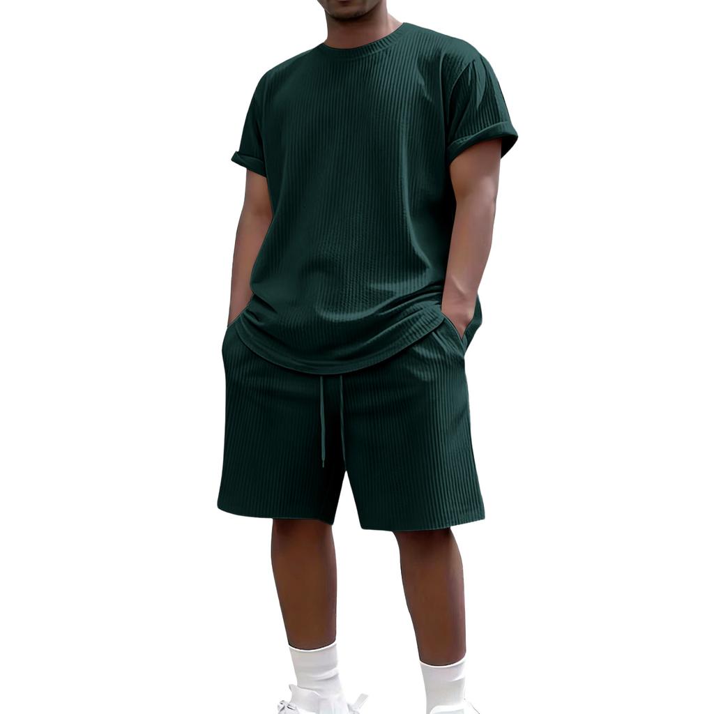 Men's Summer Casual 2-Piece Outfit Round Men's Neck Short Sleeve Tee Shorts Set