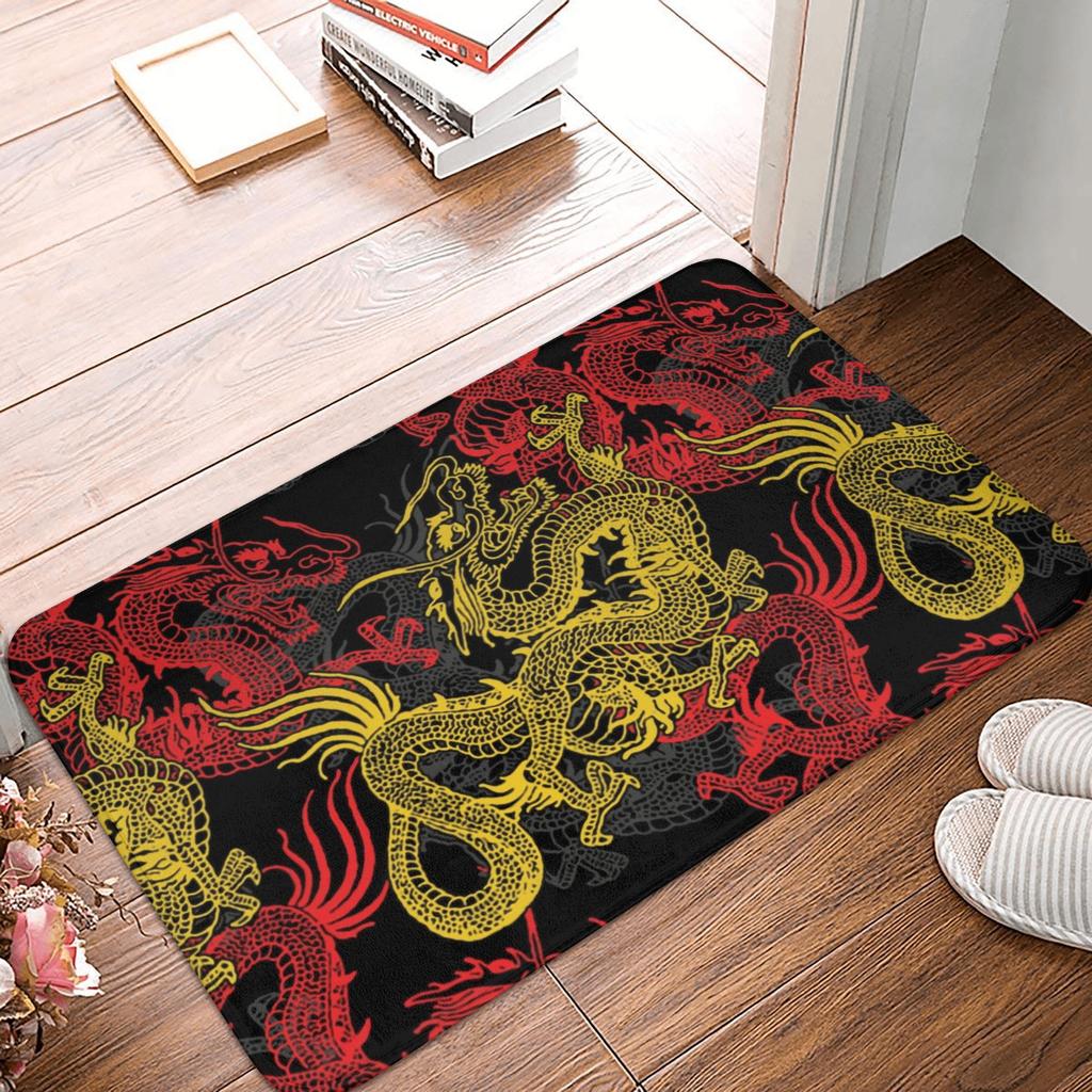 Chinese Red Dragon Front Door Floor Entrance Mats Outdoor Oriental Mythical Kitchen Bath Doormat Bedroom Carpet Rug
