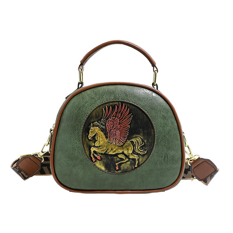 Vintage Handtas Dames Schoudertas Luxe Designer Ronde Tas Hoge Kwaliteit Gekarteld Bedrukt Crossbody Portemonnee voor Nieuwe Dames 21cm 8cm 18cm groen