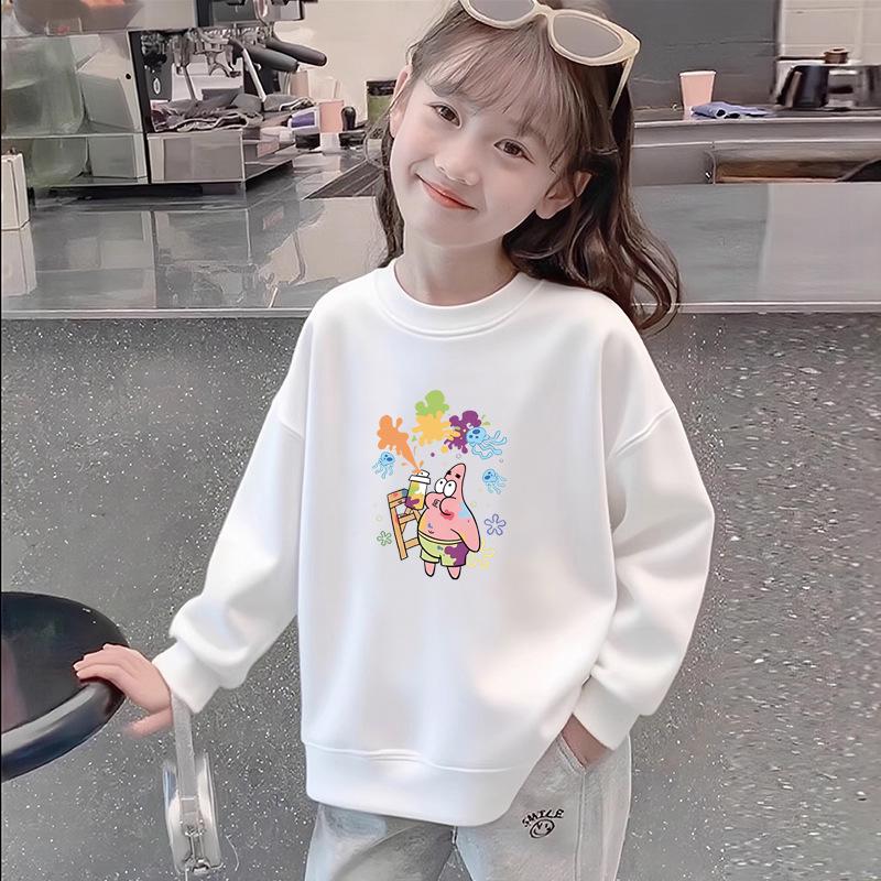

Girls White Pure Cotton Long-Sleeve Sweatshirt - Lightweight Loose Fit, Fashion Print, Perfect for Spring/Autumn for Older Kids 160 cm