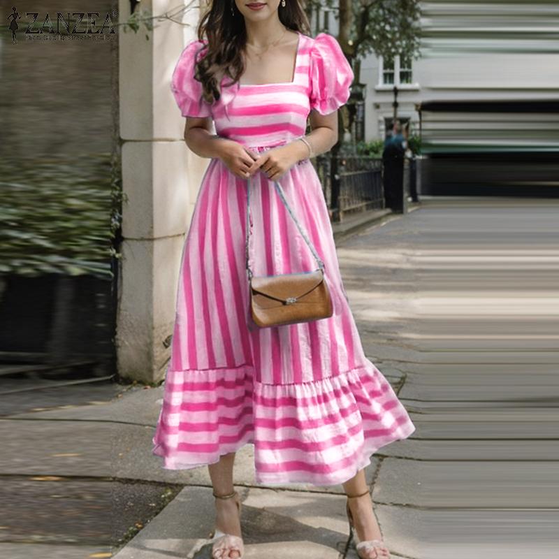 なな Sサイズ ZANZEA Women Vintage Square Neck Puff Short Sleeve Waist