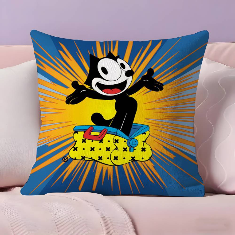 F-Felix The Cat Exquisite Pillow Case Anti-dustmite Pillowcase Invisible Zipper Silky Short Plush Sofa Cushion Cover