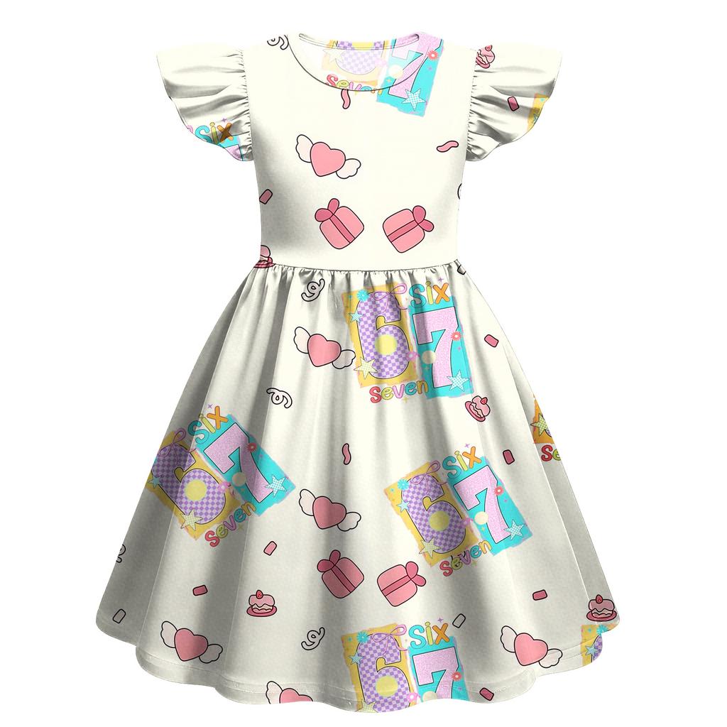 Kinder Mode Lässiges Kleid mit Flatterärmeln