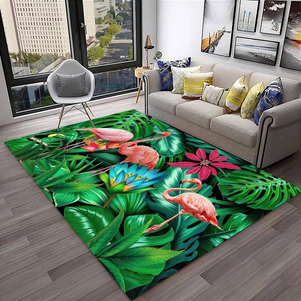Pink Flamingo Bird Rainforest Cartoon Carpet Rug for Home Living Room Bedroom Sofa Doormat Decor,kid Area Rug Non-slip Floor Mat