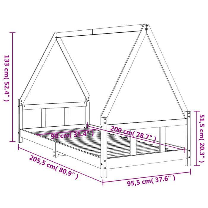 VidaXL Cadre de Lit pour Enfants, Lit Simple avec Sommier à Lattes, Meuble de Chambre à Coucher, Scandinave, Noir 90x200 cm 834455