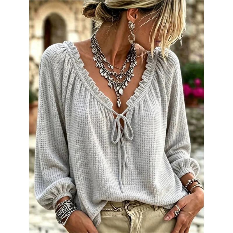 BITCED Women's Fashion Casual Long Sleeve V-Neck Blouses & Shirts