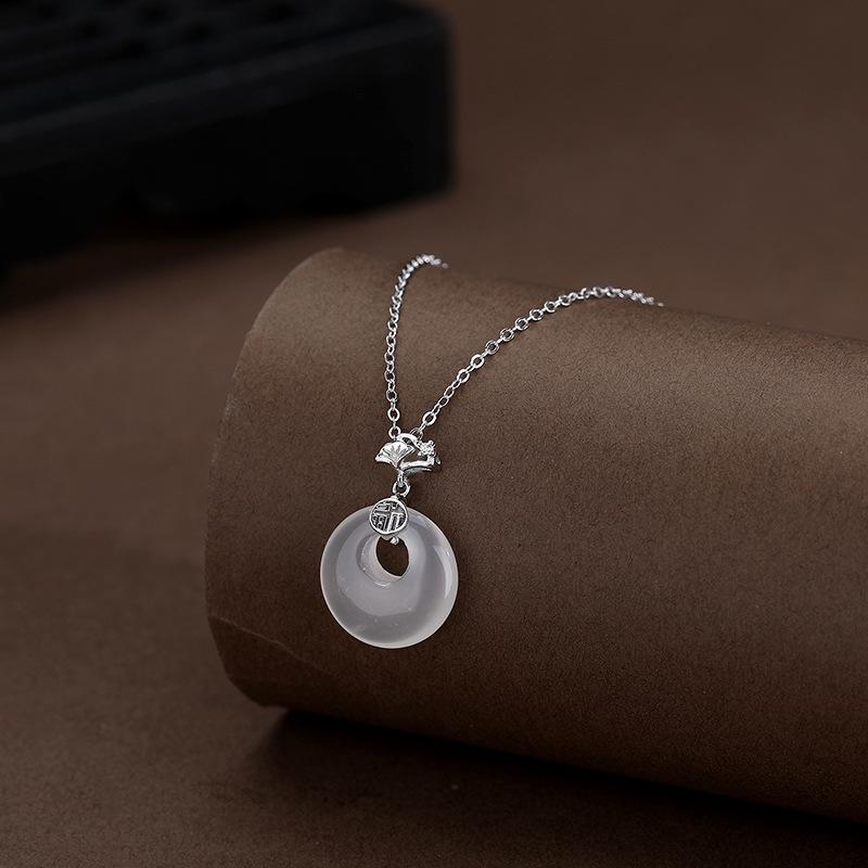 Transparent Apricot Leaves, White Jade Marrow, Safety Buckle Necklace, Female Design Sense, New Chinese Style