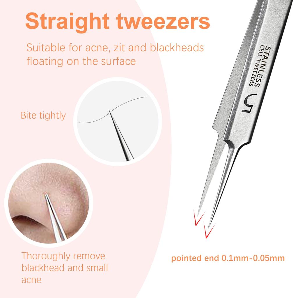 Blackhead Tweezers, Milia Remover, Pimple Popper Tool,Ingrown Hair Tweezers, Blackhead Extractor