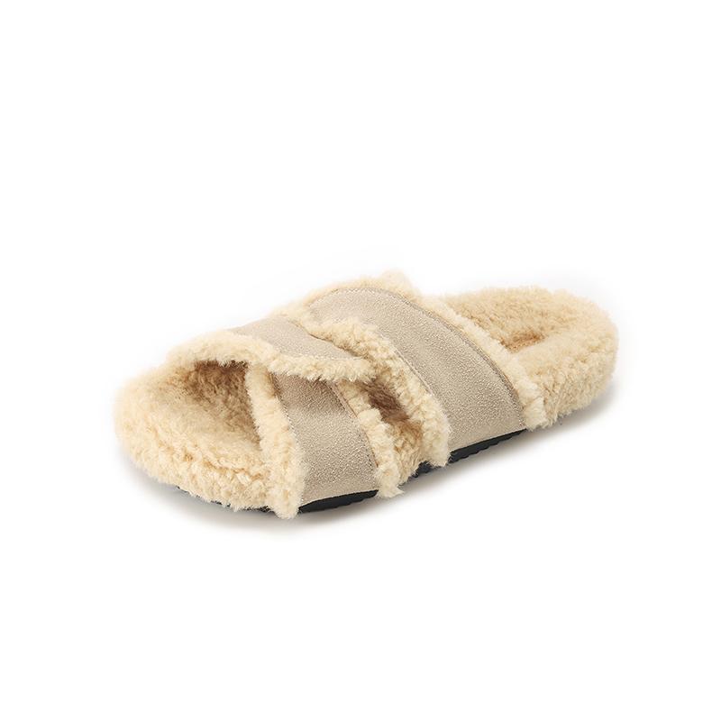 Fashion Women's Luxury Designer Flat Plush Slippers 2024 Autumn and Winter Hot Sale Casual Flocked Lamb Hair Open Toe Slippers Pantufla