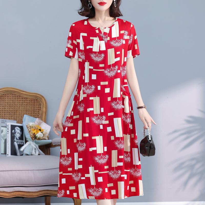 Elegante Damen-Sommerkleider Übergröße Lässig Print Kurzarm Langkleid