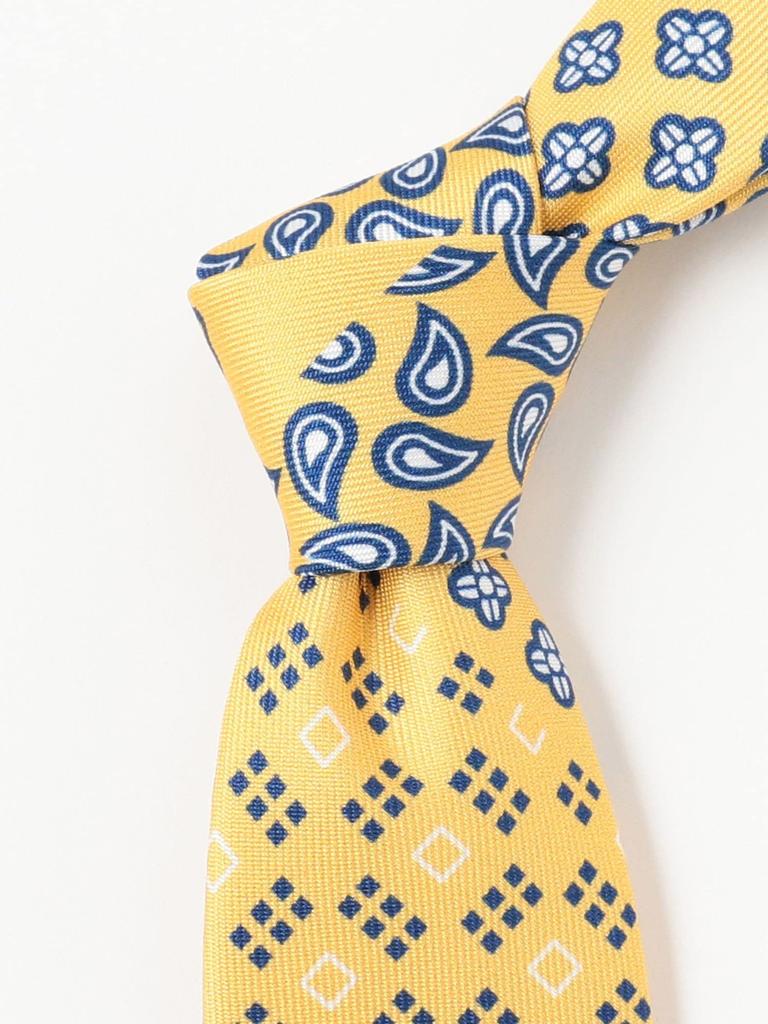 [BEAMS PLUS] Silk Paisley x Geometric Print Tie for Men, Yellow, Free Size, 38440030107
