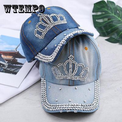 Gorra de béisbol vaquera con corona y tachuelas de diamantes de imitación para mujer, sombrero para el sol informal ajustable, accesorio para exteriores