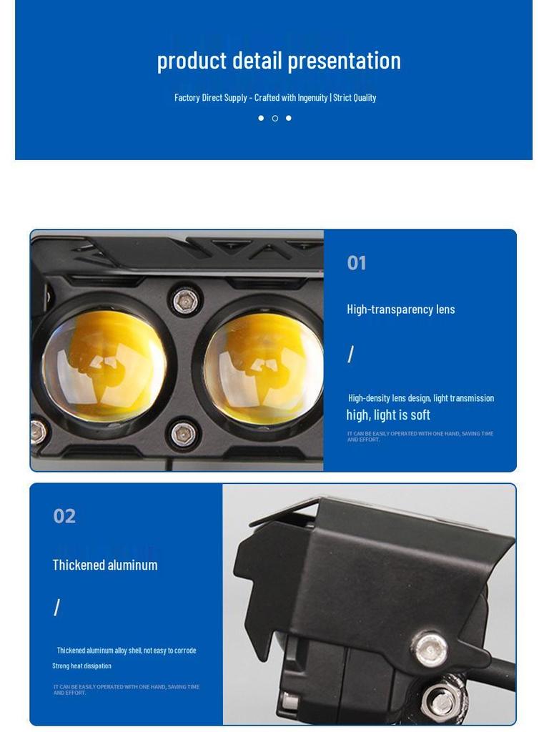 Motorcycle Three-Eye Spotlight, Dual-Color Yellow/White, Easy Installation, Outdoor Waterproof.