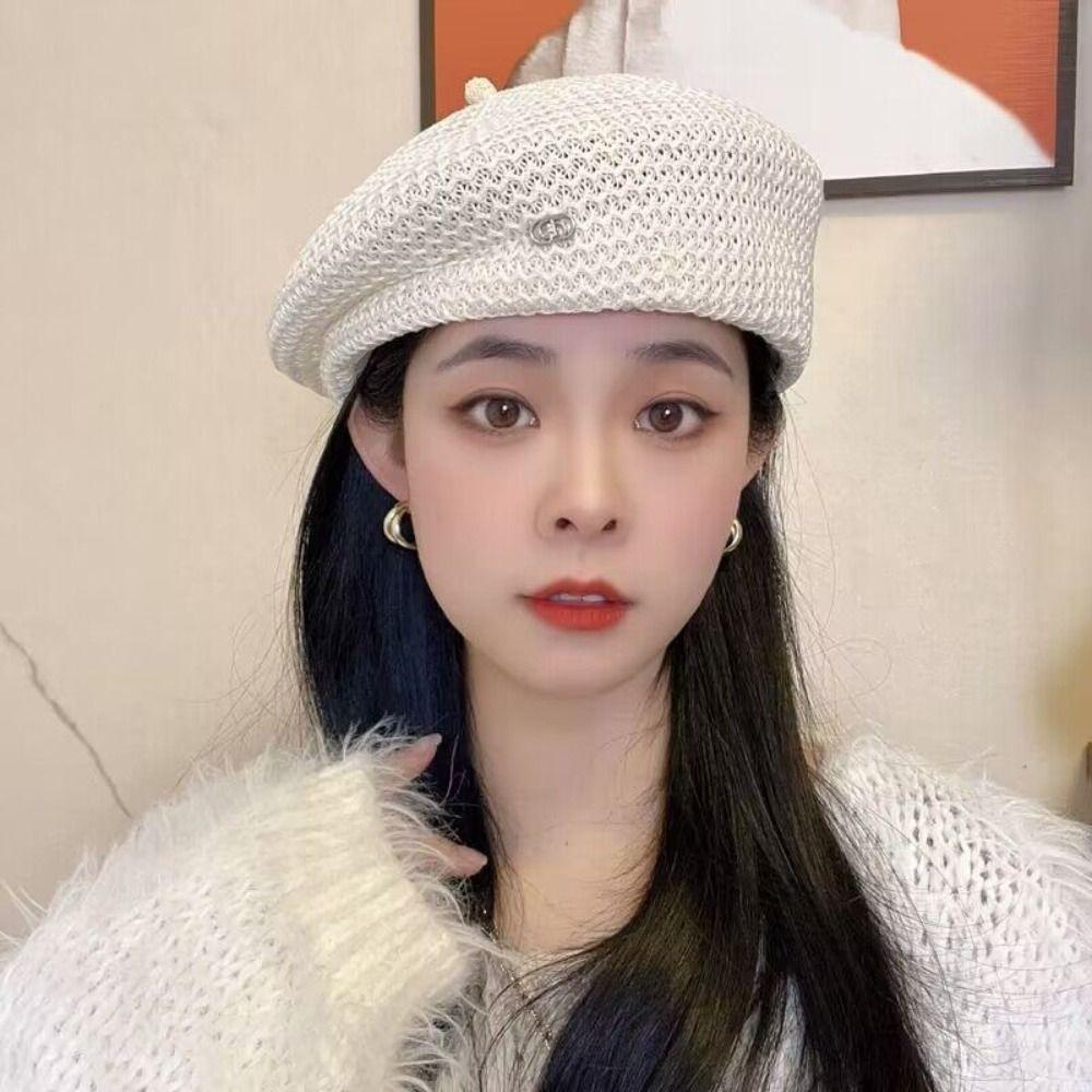 

Newsboy Cap Octagonal Hat Y2K Painter Hat Elegant Pleated Beret Ladies бежевий