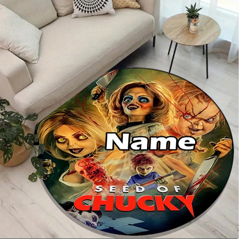 Custom Name Personalized horror movie Print Round Rug, Versatile Home Decor Carpet, for Playroom, Apartment, Balcony, Entryway, Hallway Gift