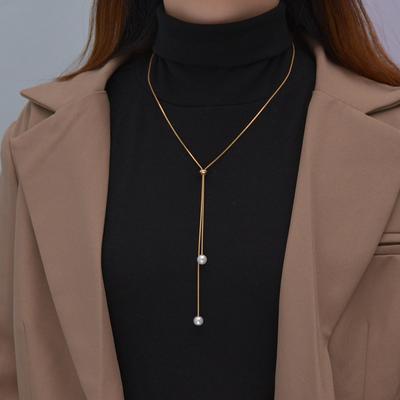 Wind Pearl Pendant Alloy Y Adjustable Necklace Suitable For Ladies Girls Commuter Vacation Party Party
