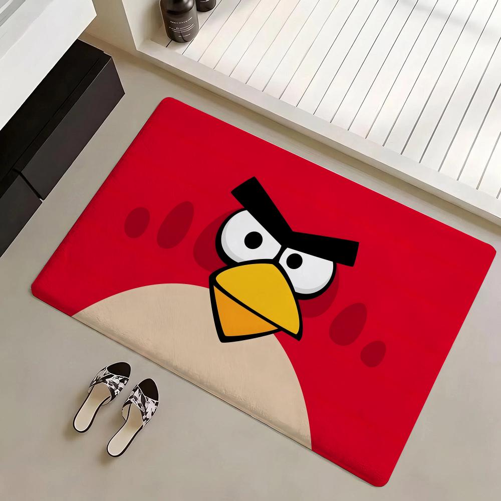 A-Angry Birds Game Floor Mat Eco Flannel Doormat Non-Slip Odorless Indoor Soft Short Plush Floor Rug