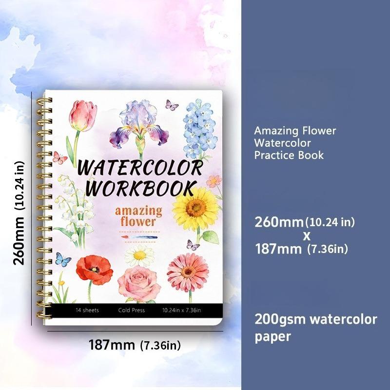 1BOOK explosive watercolor workbook beginner watercolor painting coloring book exquisite flower cotton coloring book