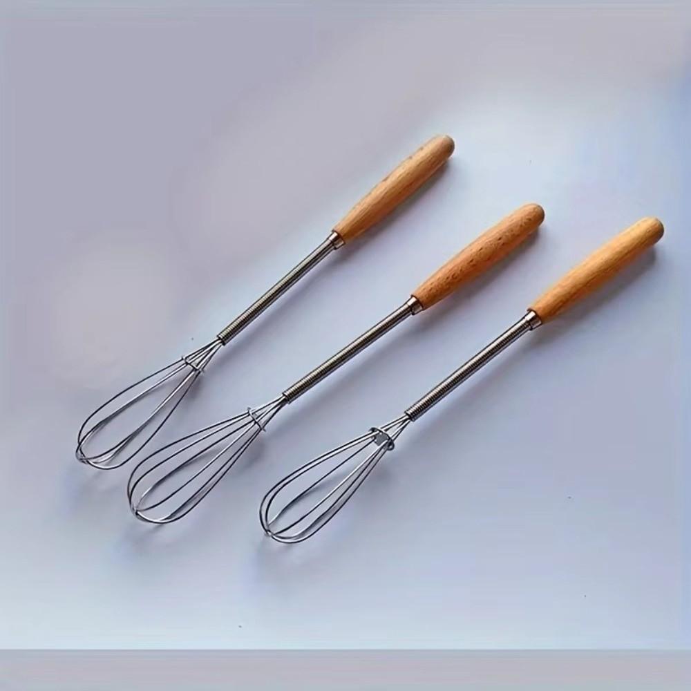Mini Kitchen Whisk Solid Wood Handle Stainless Steel Whisk Durable Milk Whipper  Kitchen Use