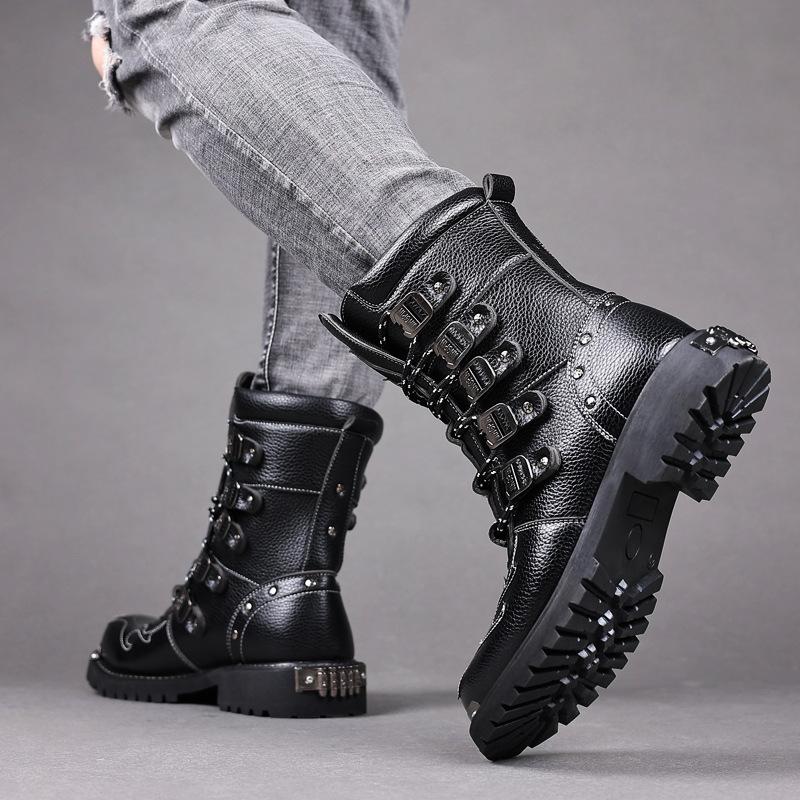 Medium Boots Martin Boots Men's High Top British Style Big Head Tooling Boots Cycling Locomotive Leather Boots Fashion Boots Men's Shoes