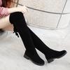 Women's Suede Over-the-Knee Long Boots - Square Heel, Flat, with Cotton Lining, Slip-on Design. Perfect for Autumn and Winter!