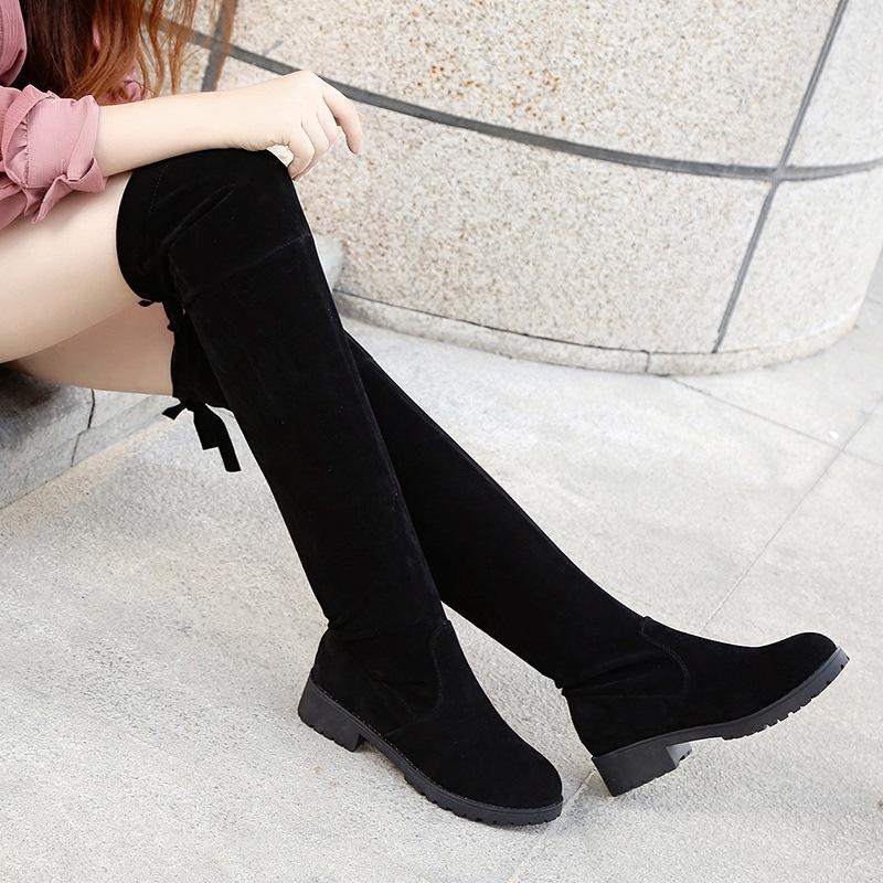 Women's Suede Over-the-Knee Long Boots - Square Heel, Flat, with Cotton Lining, Slip-on Design. Perfect for Autumn and Winter!