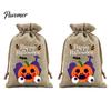 Trick or Treat Party Souvenirs 2Pcs Halloween Pumpkin Drawstring Bags for Candy Treats, Retro Burlap Rustic Linen Goodie Bags, Portable Kids
