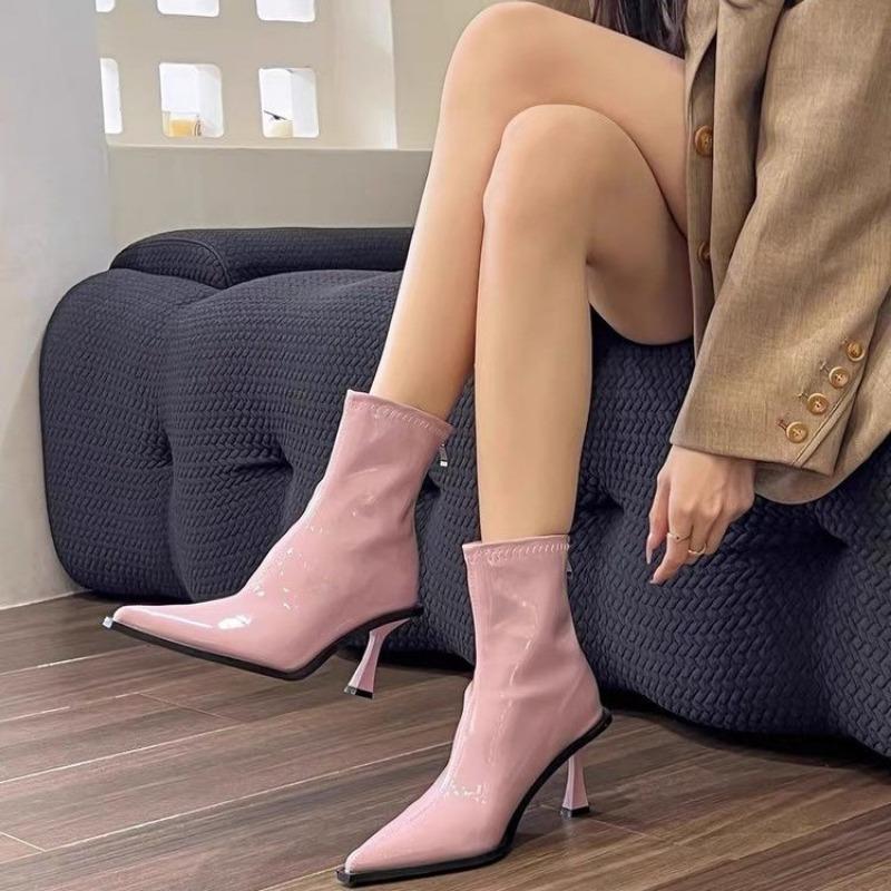 Women's Shoes 2024 High Quality Back Zip Women's Boots Fashion Solid Office and Career Sexy Pointed Toe Ankle BootsZapatos Mujer