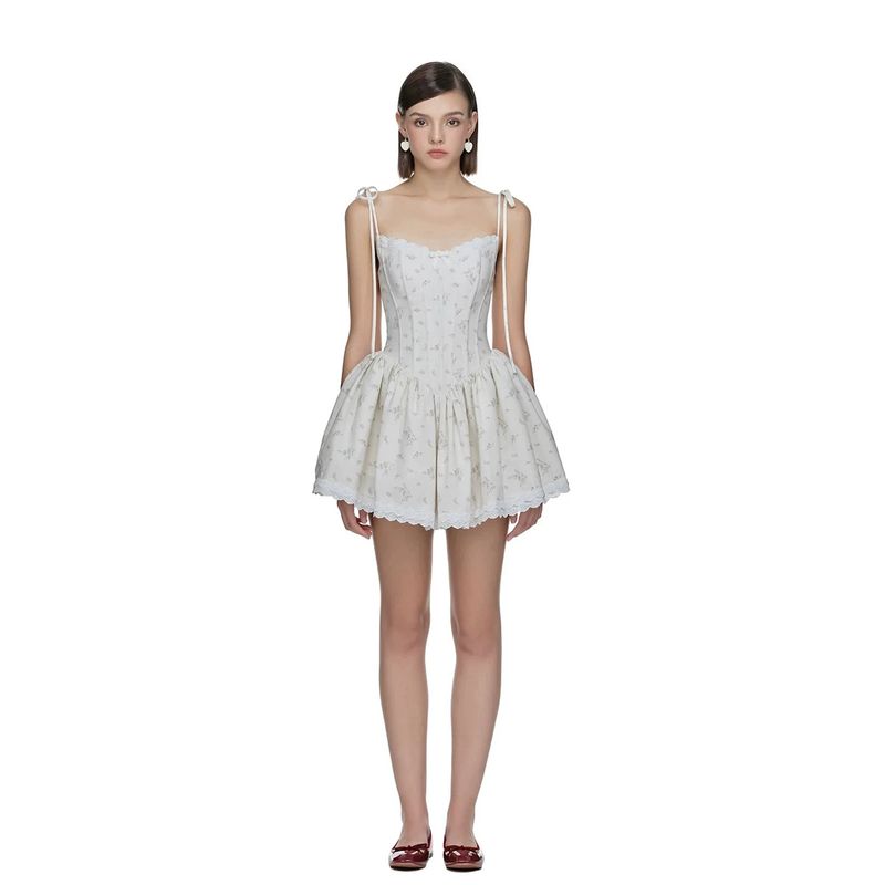 Xingman Galaxy Vietnam Niche French style Holiday Atmosphere Sweet Floral Lace Edge Strap Sling Dress