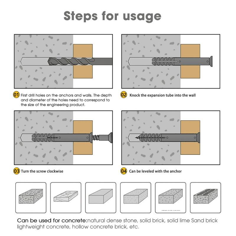 50/200x Self Tapping Metal Expansion Tube Fasteners Bolt Metal Plastic Self Drilling Wall Plug Screw for Concrete Bricks Stone