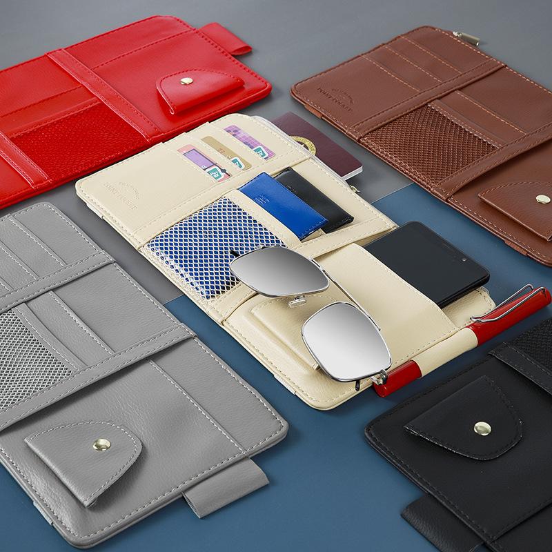 Car Sun Visor Point Pocket Organizer Holder Pu Leather Car Sun Visor Credit Card Organizer Storage Money Holder Sunglasses Clip