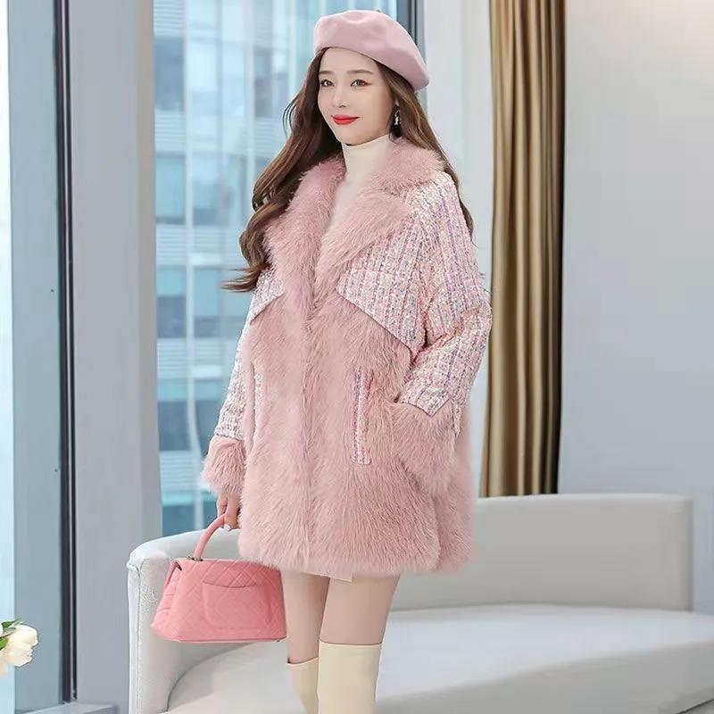 Imitation fur winter cotton clothes sequined down cotton clothes women's toka wool imitation fox fur