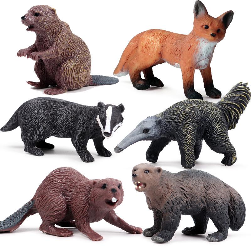 Realistic Wildlife Model Toys: Anteater, Badger, Beaver, Fox, Mink - Plastic Figurines for Children.