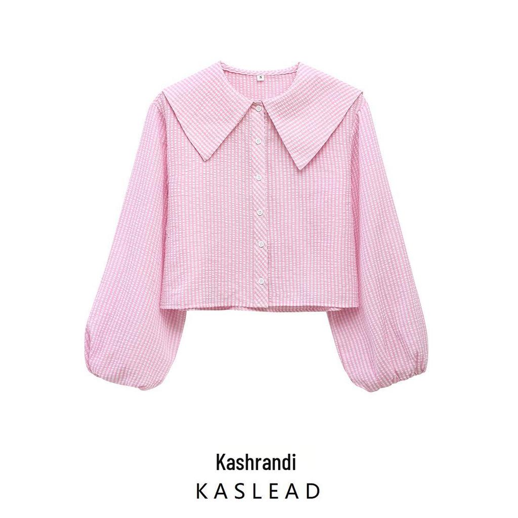 Spring 2025 Women's Fashion: European American Plaid Shirt with Turn-Down Collar