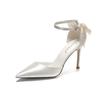 Fashion White Satin Wedding Shoes with Bow High Heels Elegant Bridal Shoes for Women