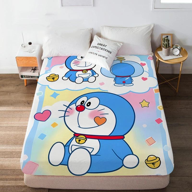Drap housse imprimé dessin animé DDoraemon, Ensemble housse de lit pour chambre d'adulte et d'enfant, Ensemble de literie motif DoraemonS avec taie d'oreiller 100x200x30cm-2pcs