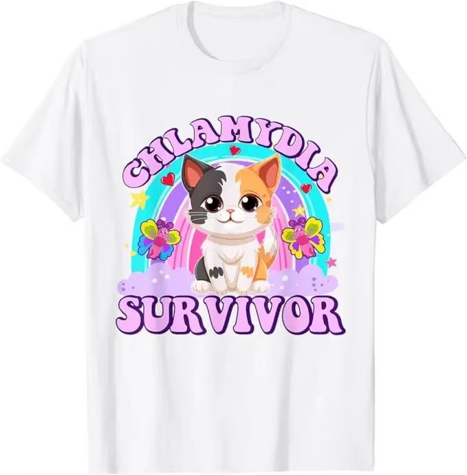 Chlamydia Survivor Cat Expression T-shirt for Womenadult Humorous T-shirt with Unique Cat Patterns, Cat Lovers' Clothing